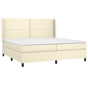 Κρεβάτι Boxspring με Στρώμα & LED Κρεμ 200x200 εκ. Συνθ. Δέρμα