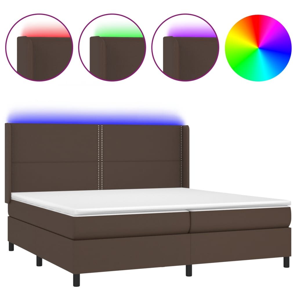 Κρεβάτι Boxspring με Στρώμα & LED Καφέ 200x200 εκ. Συνθ. Δέρμα