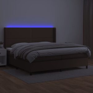 Κρεβάτι Boxspring με Στρώμα & LED Καφέ 200x200 εκ. Συνθ. Δέρμα