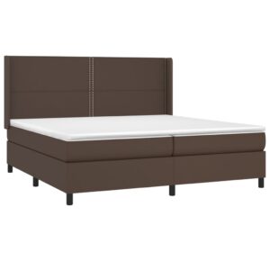 Κρεβάτι Boxspring με Στρώμα & LED Καφέ 200x200 εκ. Συνθ. Δέρμα