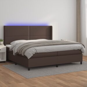 Κρεβάτι Boxspring με Στρώμα & LED Καφέ 200x200 εκ. Συνθ. Δέρμα