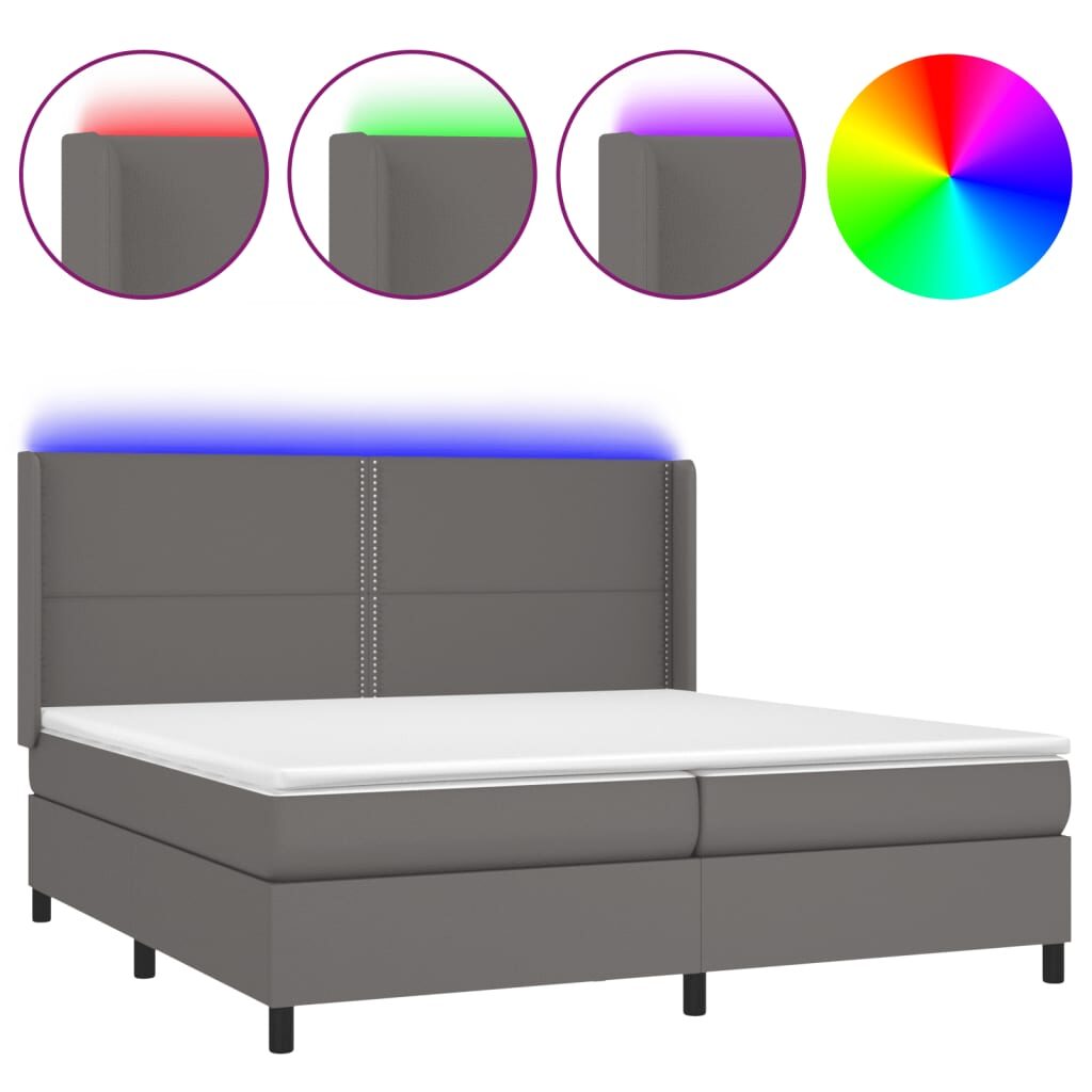 Κρεβάτι Boxspring με Στρώμα & LED Γκρι 200x200 εκ. Συνθ. Δέρμα