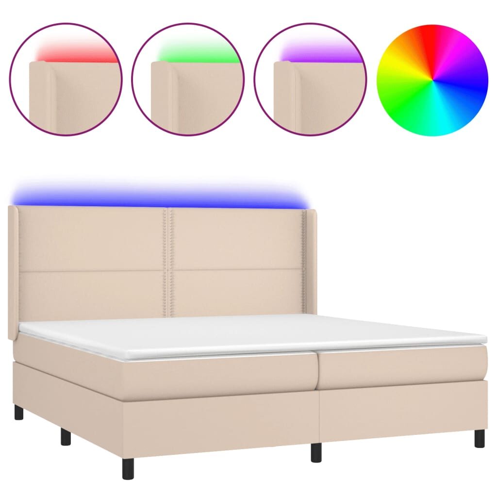 Κρεβάτι Boxspring Στρώμα&LED Καπουτσίνο 200x200 εκ. Συνθ. Δέρμα