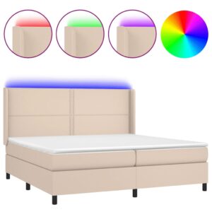 Κρεβάτι Boxspring Στρώμα&LED Καπουτσίνο 200x200 εκ. Συνθ. Δέρμα