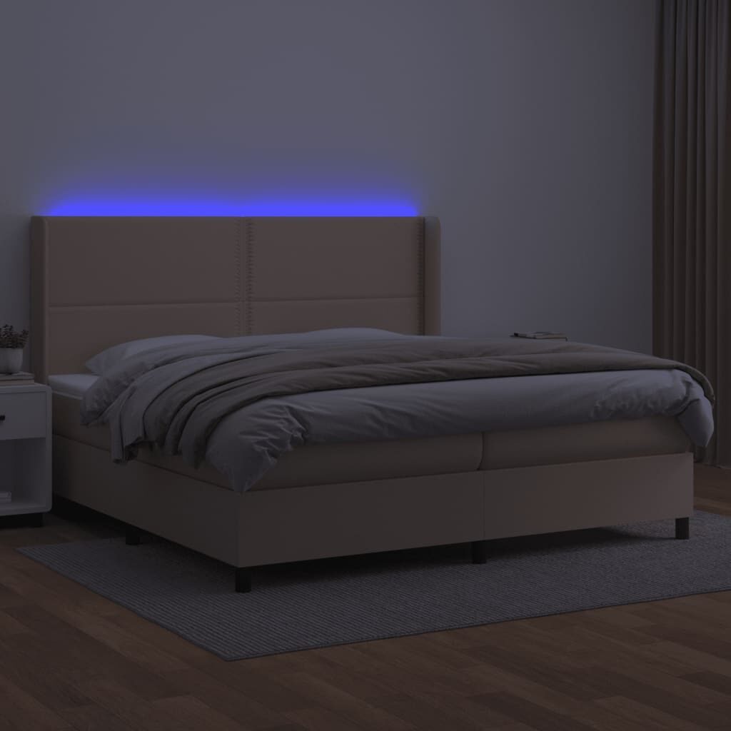 Κρεβάτι Boxspring Στρώμα&LED Καπουτσίνο 200x200 εκ. Συνθ. Δέρμα