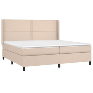 Κρεβάτι Boxspring Στρώμα&LED Καπουτσίνο 200x200 εκ. Συνθ. Δέρμα