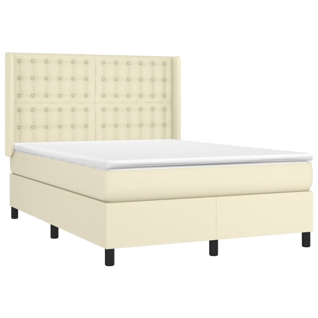 Κρεβάτι Boxspring με Στρώμα & LED Κρεμ 140x190 εκ. Συνθ. Δέρμα