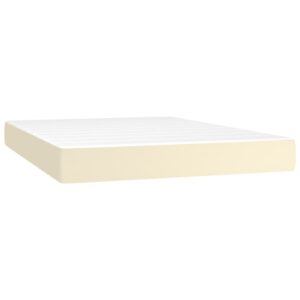 Κρεβάτι Boxspring με Στρώμα & LED Κρεμ 140x190 εκ. Συνθ. Δέρμα