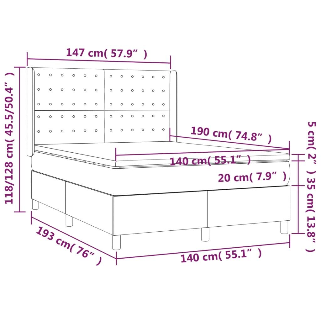 Κρεβάτι Boxspring με Στρώμα & LED Κρεμ 140x190 εκ. Συνθ. Δέρμα