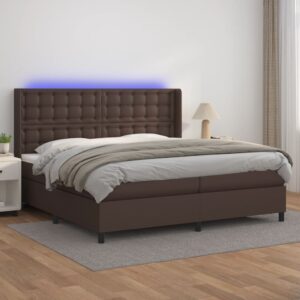 Κρεβάτι Boxspring με Στρώμα & LED Καφέ 200x200 εκ. Συνθ. Δέρμα