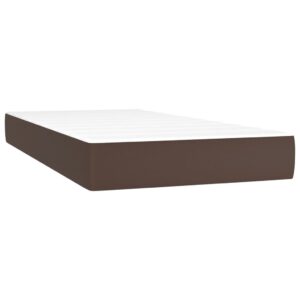 Κρεβάτι Boxspring με Στρώμα & LED Καφέ 200x200 εκ. Συνθ. Δέρμα