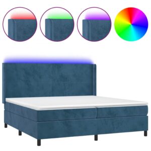 Κρεβάτι Boxspring με Στρώμα & LED Σκ. Μπλε 200x200εκ. Βελούδινο