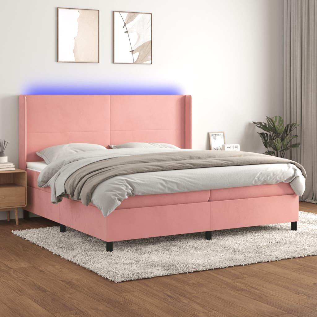 Κρεβάτι Boxspring με Στρώμα & LED Ροζ 200x200 εκ. Βελούδινο