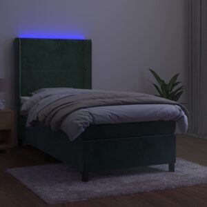 Κρεβάτι Boxspring με Στρώμα & LED Σκ. Πράσινο 80x200 εκ Βελούδο