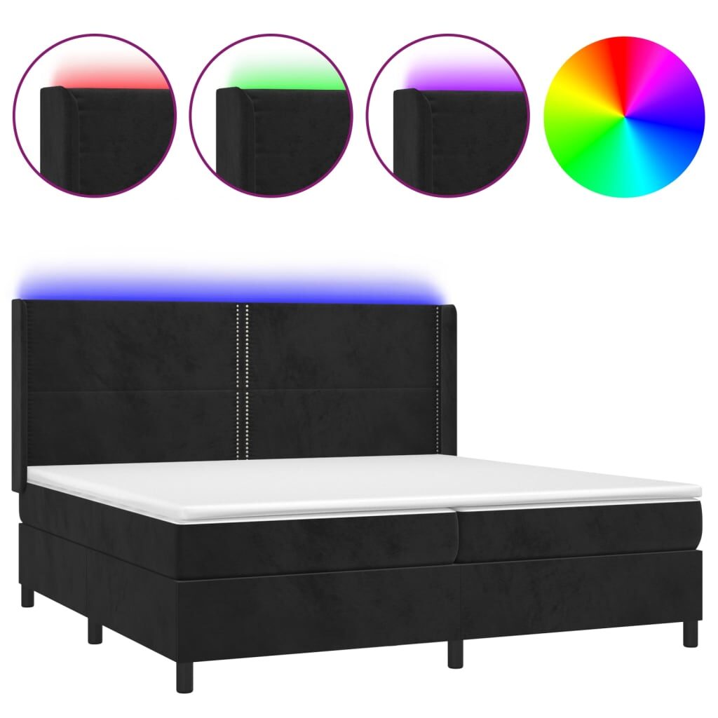 Κρεβάτι Boxspring με Στρώμα & LED Μαύρο 200x200 εκ. Βελούδινο