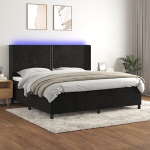 Κρεβάτι Boxspring με Στρώμα & LED Μαύρο 200x200 εκ. Βελούδινο