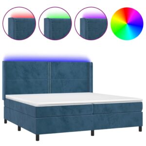 Κρεβάτι Boxspring με Στρώμα & LED Σκ. Μπλε 200x200εκ. Βελούδινο