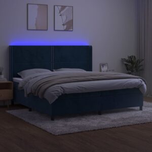 Κρεβάτι Boxspring με Στρώμα & LED Σκ. Μπλε 200x200εκ. Βελούδινο