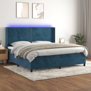 Κρεβάτι Boxspring με Στρώμα & LED Σκ. Μπλε 200x200εκ. Βελούδινο