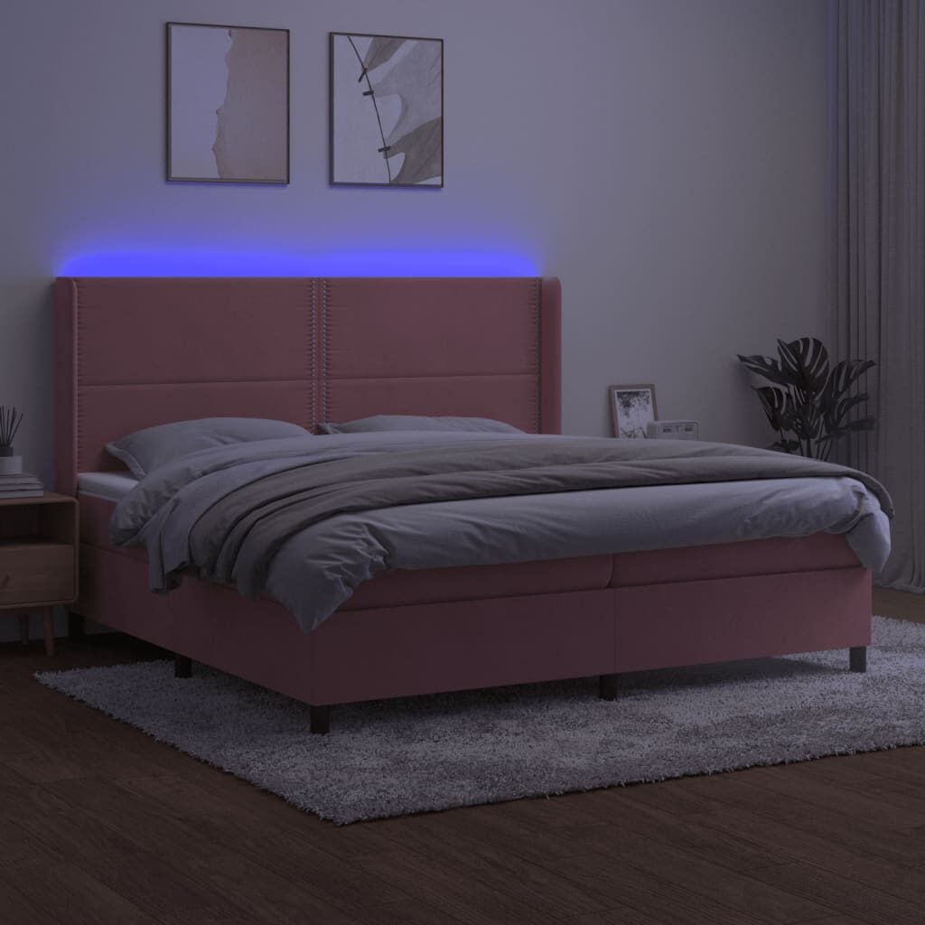 Κρεβάτι Boxspring με Στρώμα & LED Ροζ 200x200 εκ. Βελούδινο