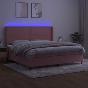 Κρεβάτι Boxspring με Στρώμα & LED Ροζ 200x200 εκ. Βελούδινο