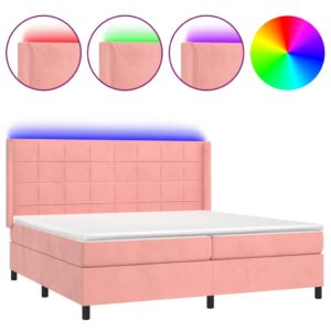 Κρεβάτι Boxspring με Στρώμα & LED Ροζ 200x200 εκ. Βελούδινο