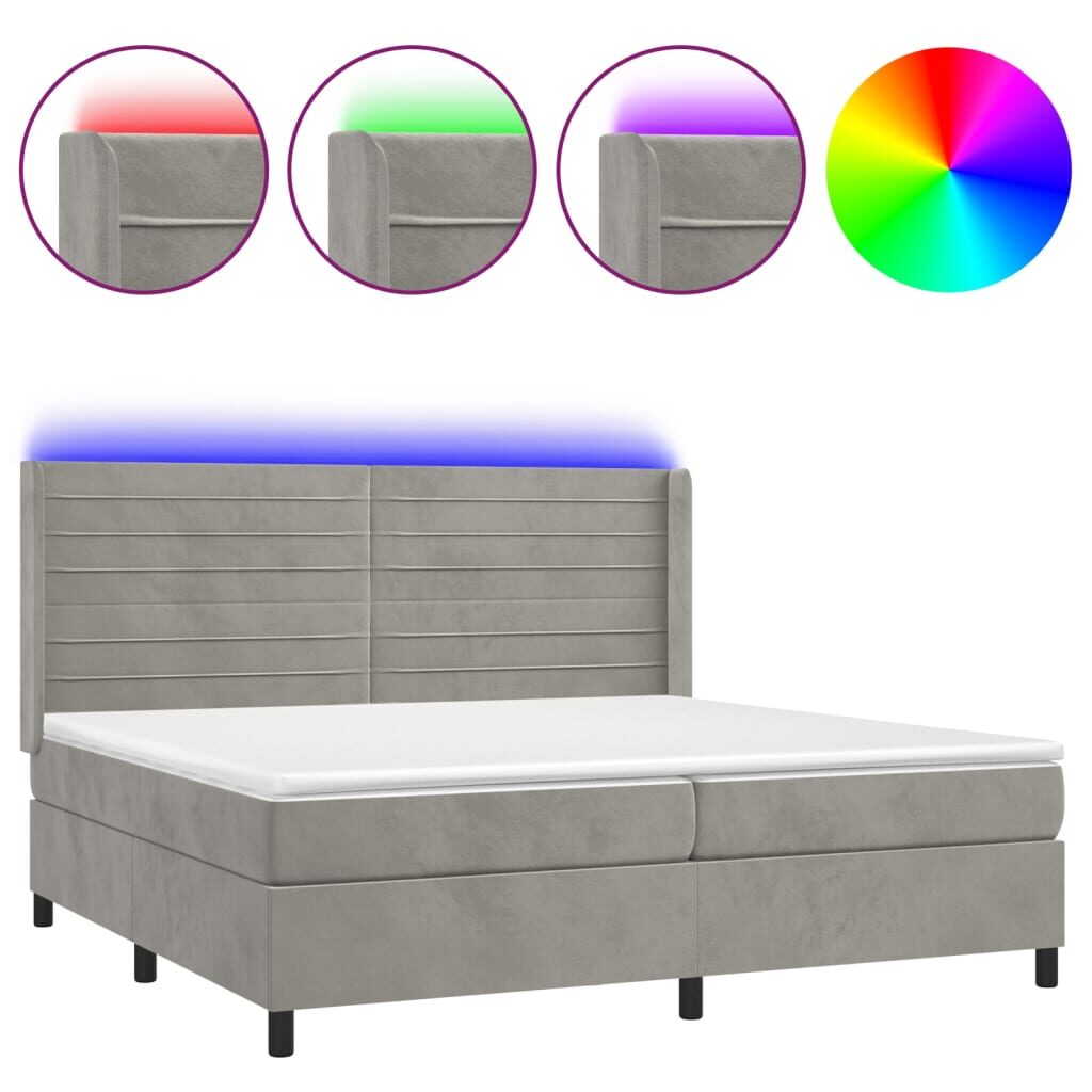 Κρεβάτι Boxspring με Στρώμα & LED Αν.Γκρι 200x200 εκ. Βελούδινο