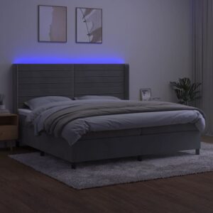 Κρεβάτι Boxspring με Στρώμα & LED Αν.Γκρι 200x200 εκ. Βελούδινο