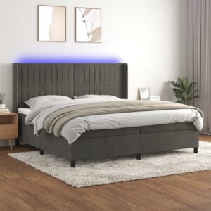 Κρεβάτι Boxspring με Στρώμα & LED Σκ. Γκρι 200x200εκ. Βελούδινο