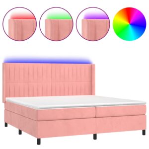 Κρεβάτι Boxspring με Στρώμα & LED Ροζ 200x200 εκ. Βελούδινο