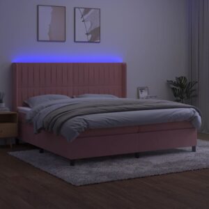 Κρεβάτι Boxspring με Στρώμα & LED Ροζ 200x200 εκ. Βελούδινο