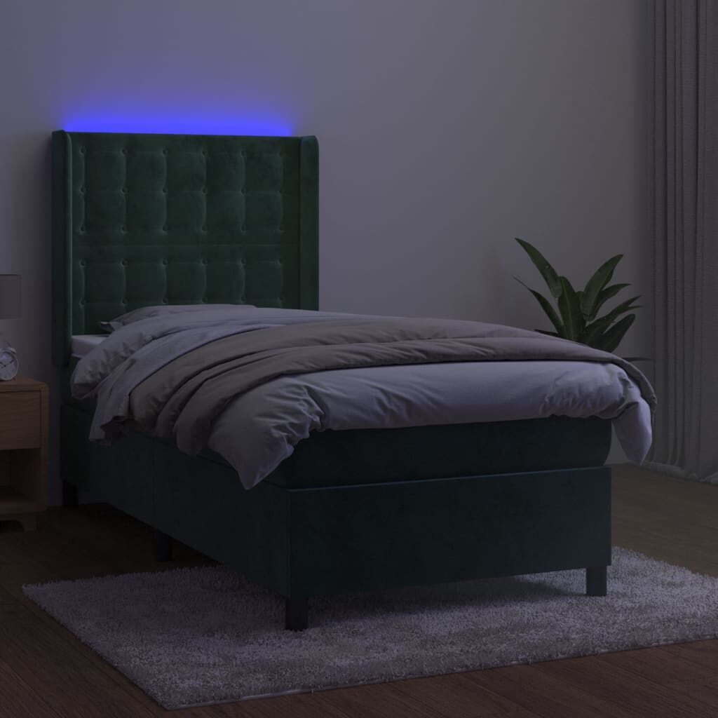 Κρεβάτι Boxspring με Στρώμα & LED Σκ. Πράσινο 80x200 εκ Βελούδο