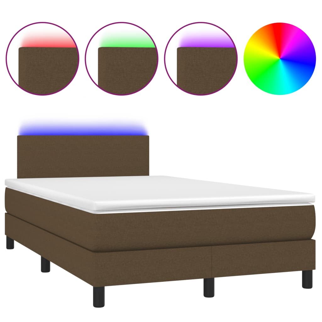 Κρεβάτι Boxspring με Στρώμα & LED Σκ.Καφέ 120x200 εκ Υφασμάτινο