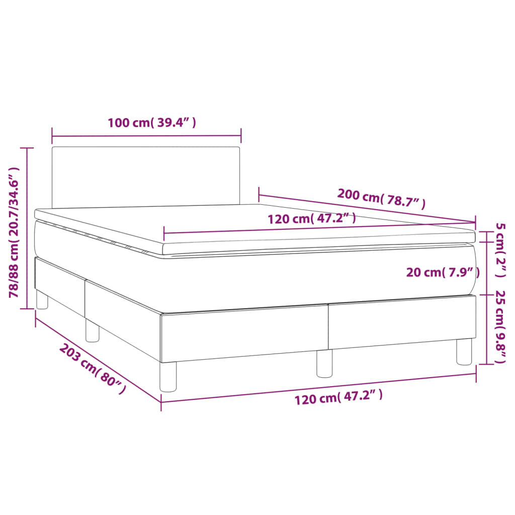 Κρεβάτι Boxspring με Στρώμα & LED Σκ.Καφέ 120x200 εκ Υφασμάτινο