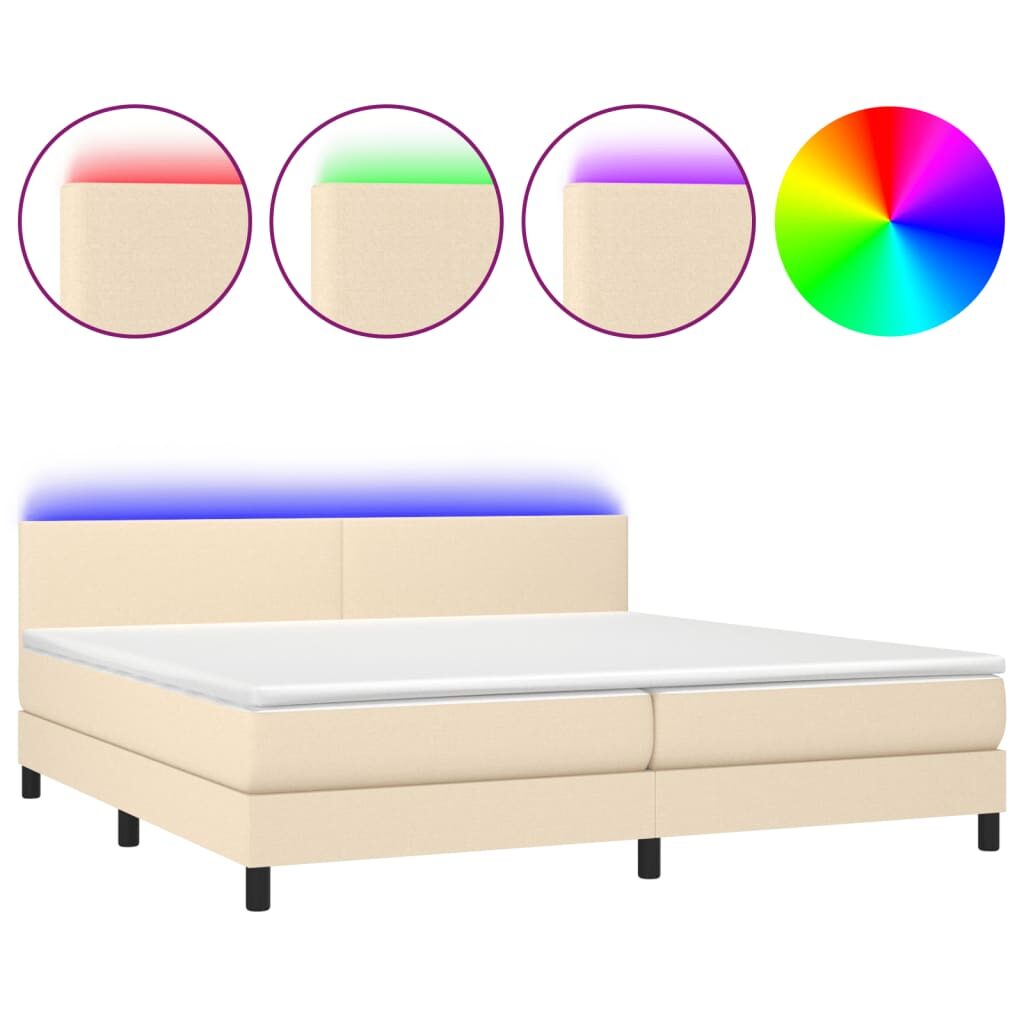 Κρεβάτι Boxspring με Στρώμα & LED Κρεμ 200x200 εκ. Υφασμάτινο