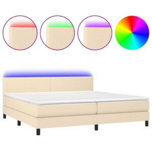 Κρεβάτι Boxspring με Στρώμα & LED Κρεμ 200x200 εκ. Υφασμάτινο