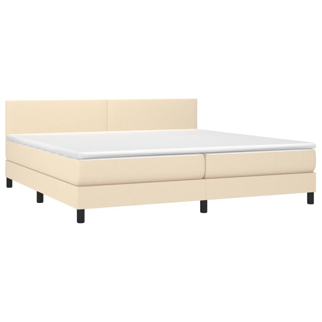 Κρεβάτι Boxspring με Στρώμα & LED Κρεμ 200x200 εκ. Υφασμάτινο