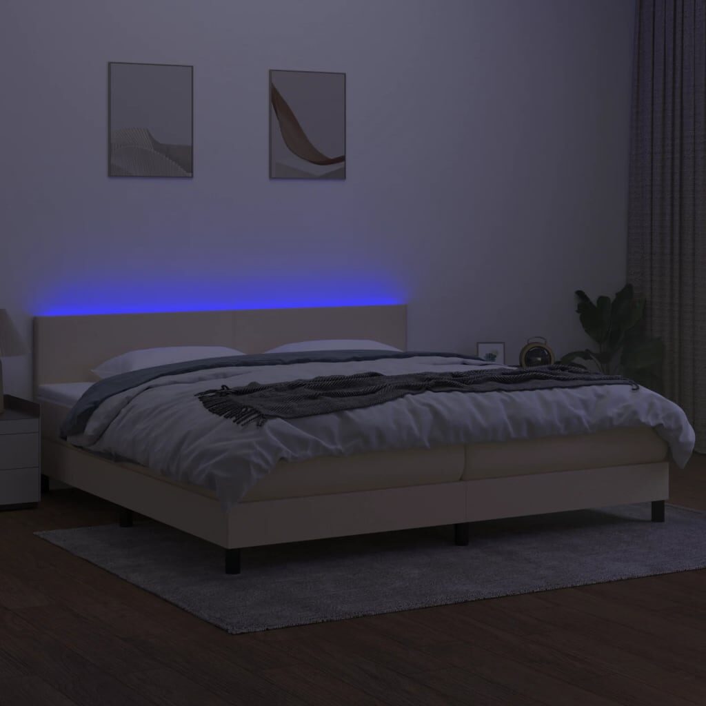 Κρεβάτι Boxspring με Στρώμα & LED Κρεμ 200x200 εκ. Υφασμάτινο