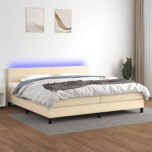 Κρεβάτι Boxspring με Στρώμα & LED Κρεμ 200x200 εκ. Υφασμάτινο