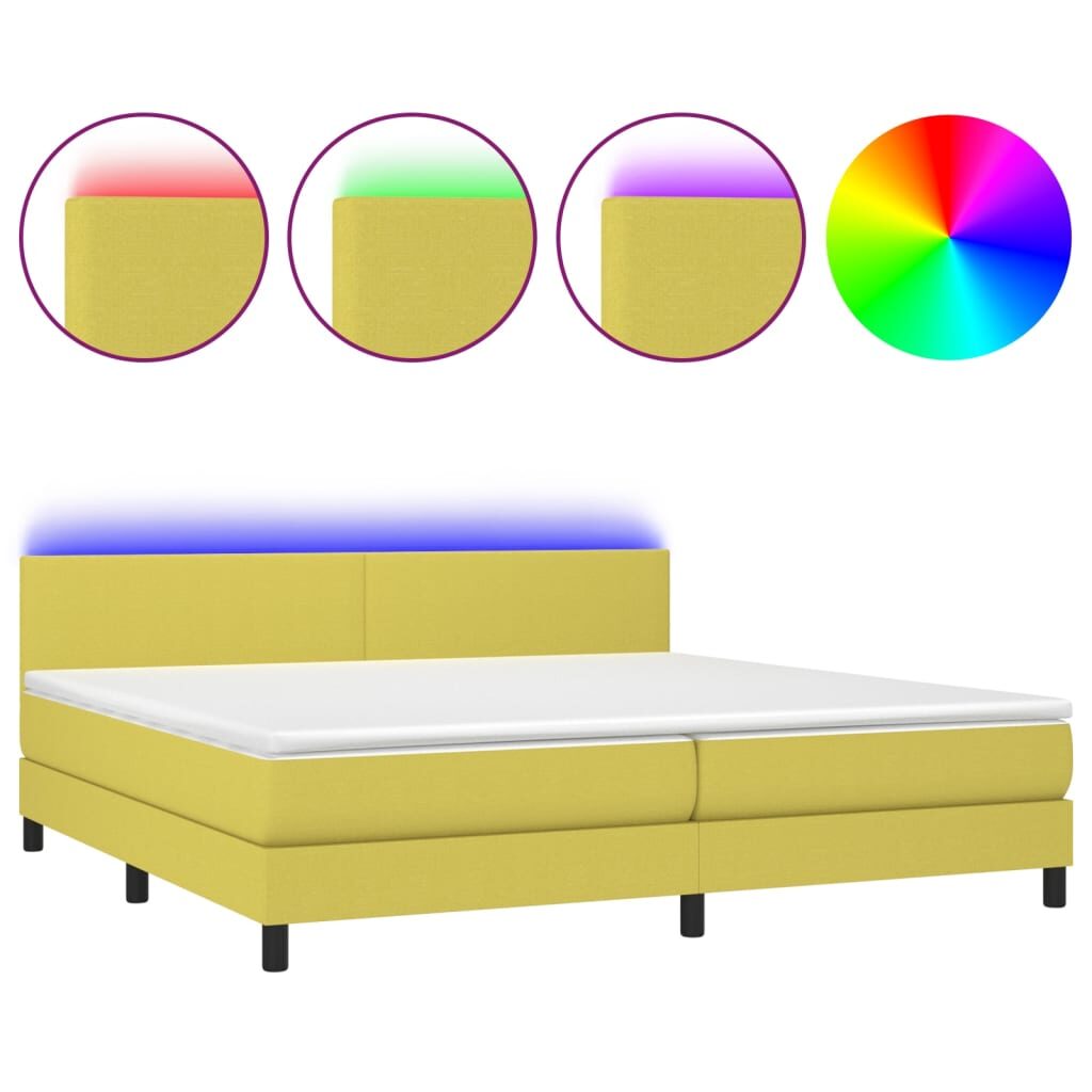 Κρεβάτι Boxspring με Στρώμα & LED Πράσινο 200x200 εκ Υφασμάτινο