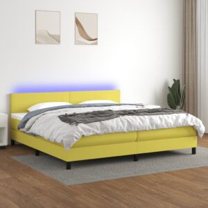 Κρεβάτι Boxspring με Στρώμα & LED Πράσινο 200x200 εκ Υφασμάτινο