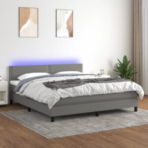 Κρεβάτι Boxspring με Στρώμα & LED Σκ.Γκρι 180x200 εκ Υφασμάτινο