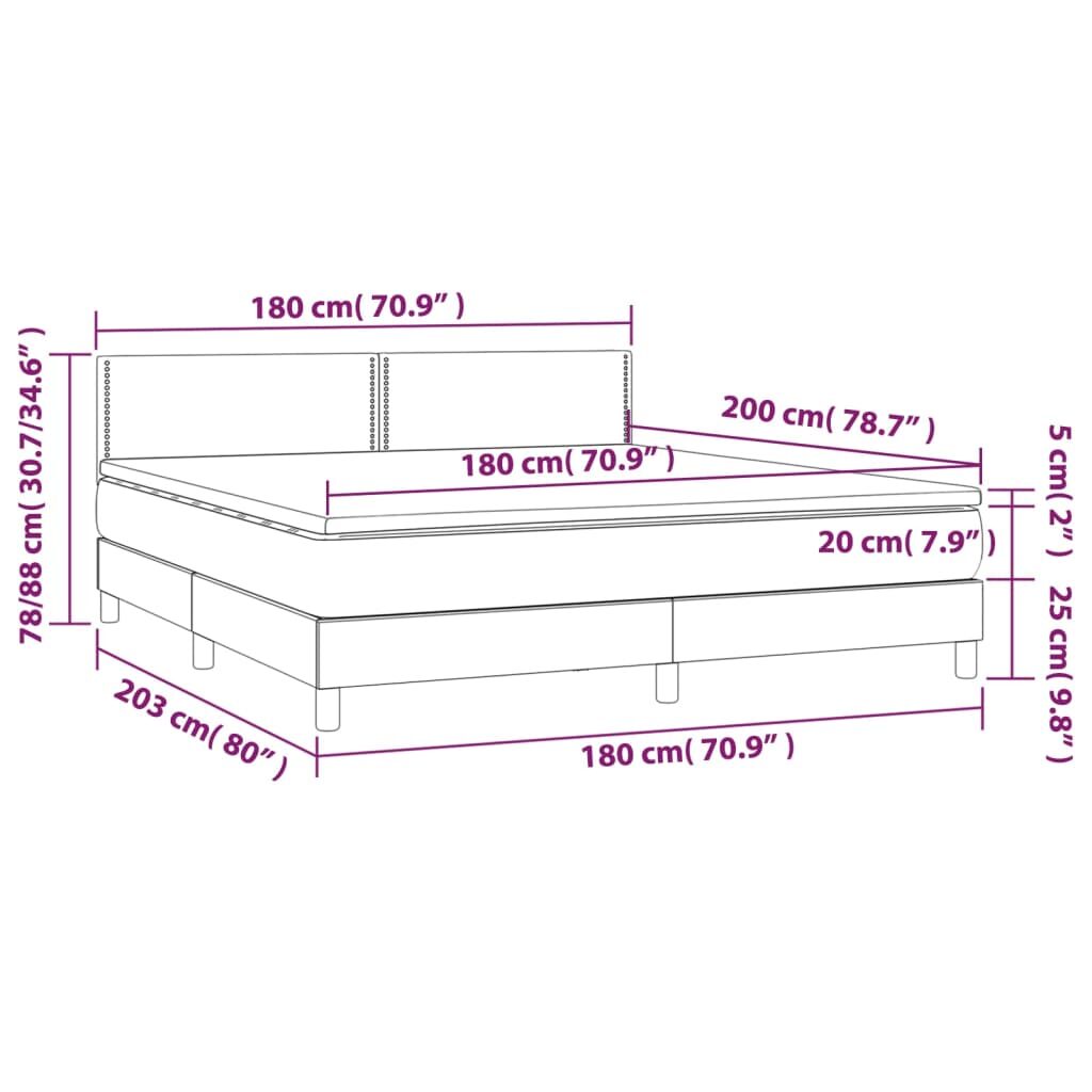 Κρεβάτι Boxspring με Στρώμα & LED Σκ.Γκρι 180x200 εκ Υφασμάτινο