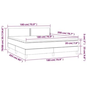 Κρεβάτι Boxspring με Στρώμα & LED Σκ.Γκρι 180x200 εκ Υφασμάτινο