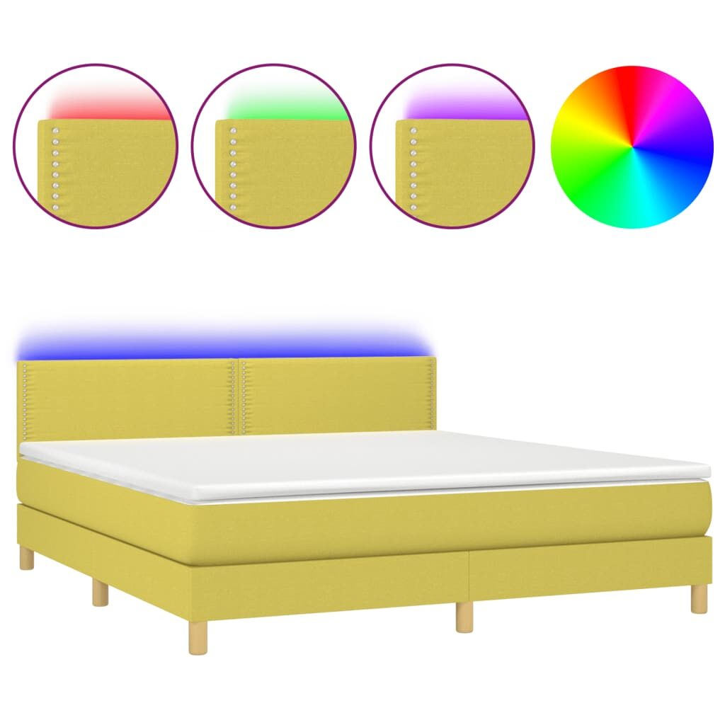 Κρεβάτι Boxspring με Στρώμα & LED Πράσινο 180x200 εκ Υφασμάτινο