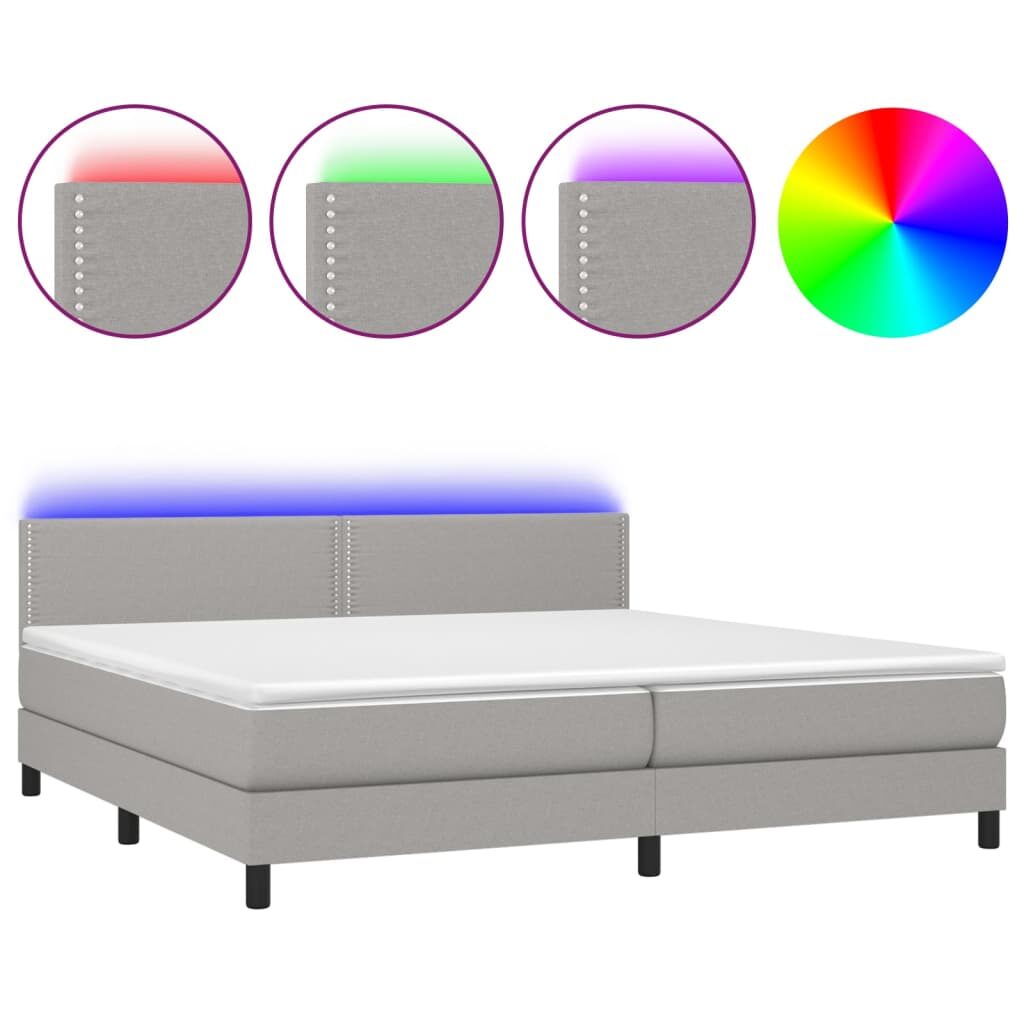 Κρεβάτι Boxspring με Στρώμα & LED Αν.Γκρι 200x200εκ. Υφασμάτινο