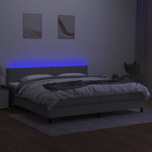 Κρεβάτι Boxspring με Στρώμα & LED Αν.Γκρι 200x200εκ. Υφασμάτινο