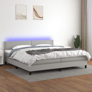 Κρεβάτι Boxspring με Στρώμα & LED Αν.Γκρι 200x200εκ. Υφασμάτινο