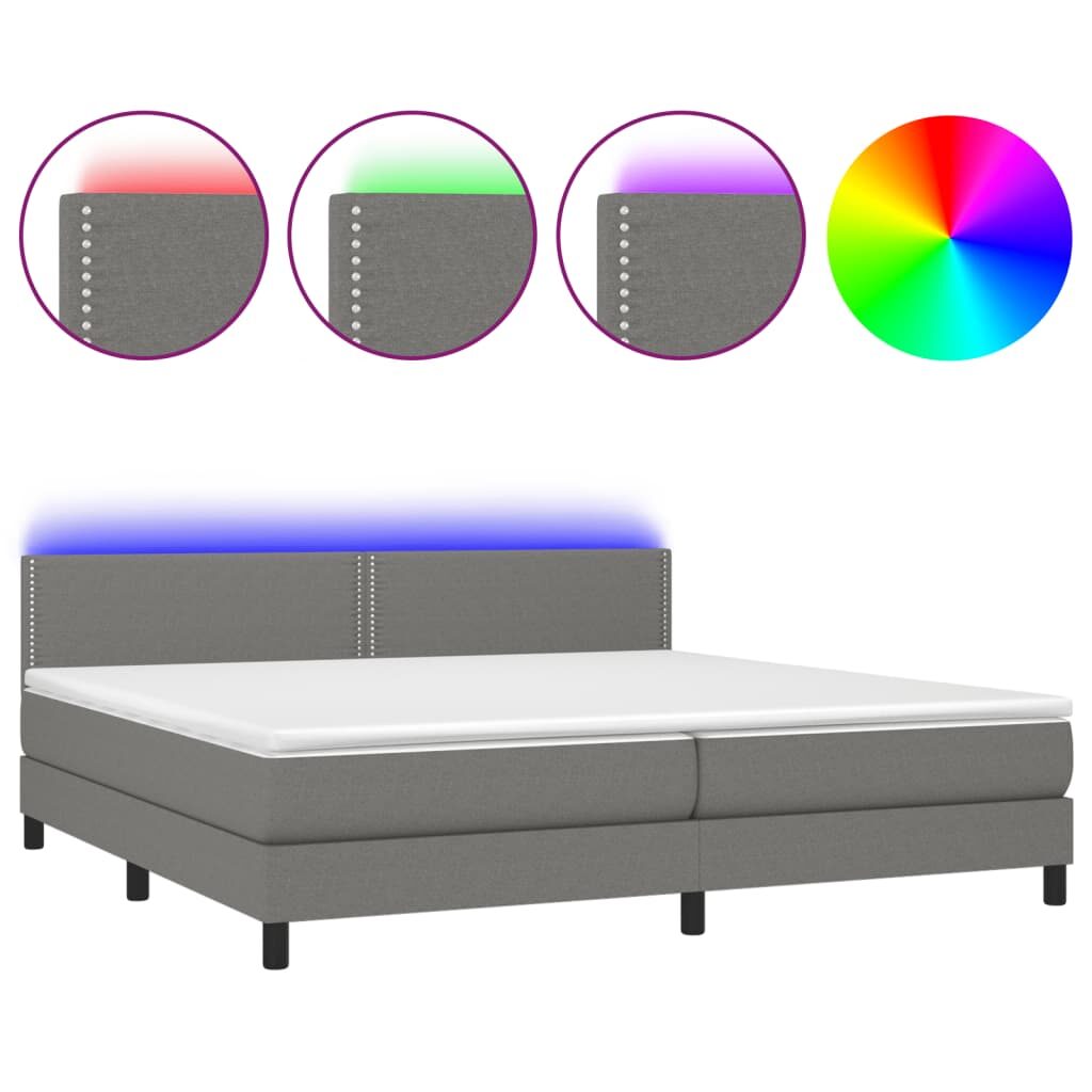 Κρεβάτι Boxspring με Στρώμα & LED Σκ.Γκρι 200x200εκ. Υφασμάτινο