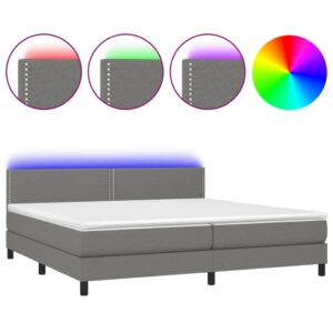 Κρεβάτι Boxspring με Στρώμα & LED Σκ.Γκρι 200x200εκ. Υφασμάτινο